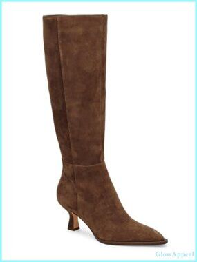 Womens Knee High Boots Kitten Heel Pointed Toe PU Leather Tall Dress Boots